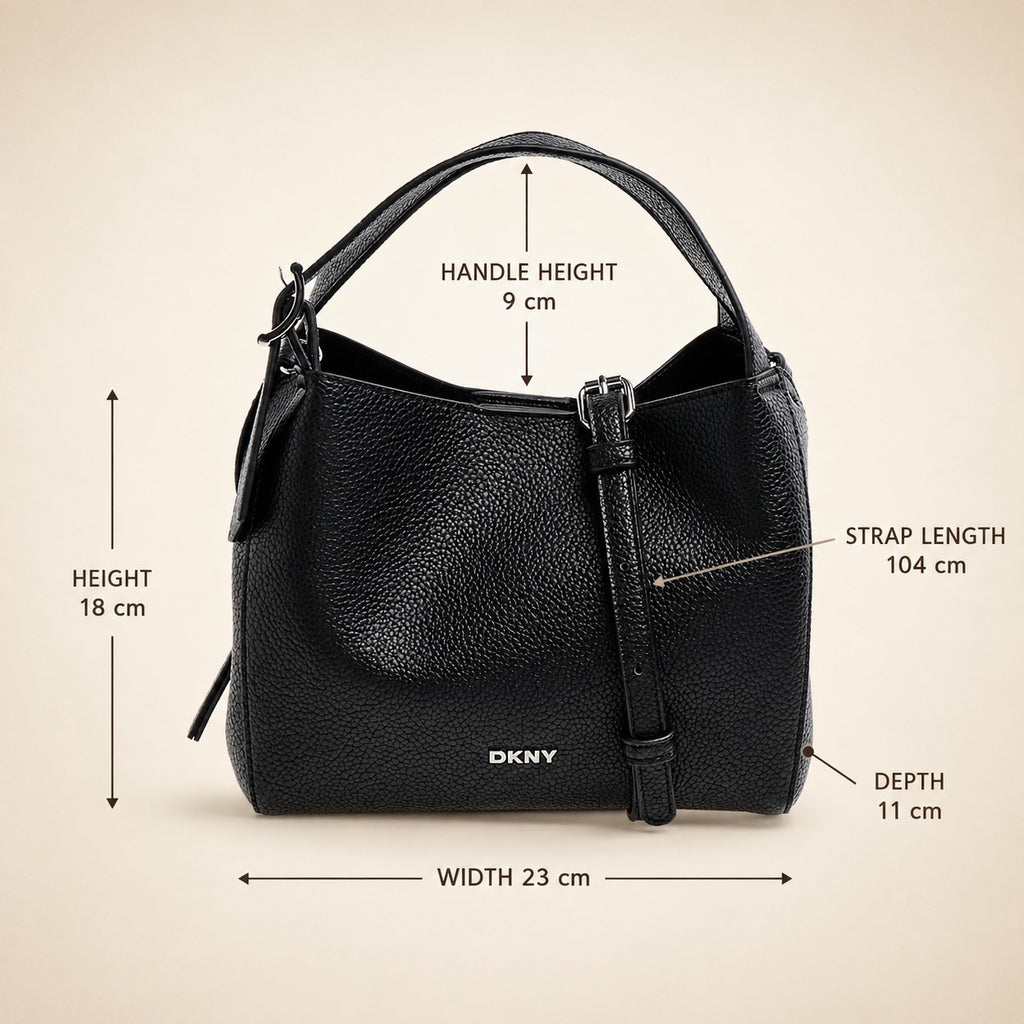 DKNY Black Crossbody Bag, Pebbled Faux Leather Hobo, Minimalist Everyday Purse