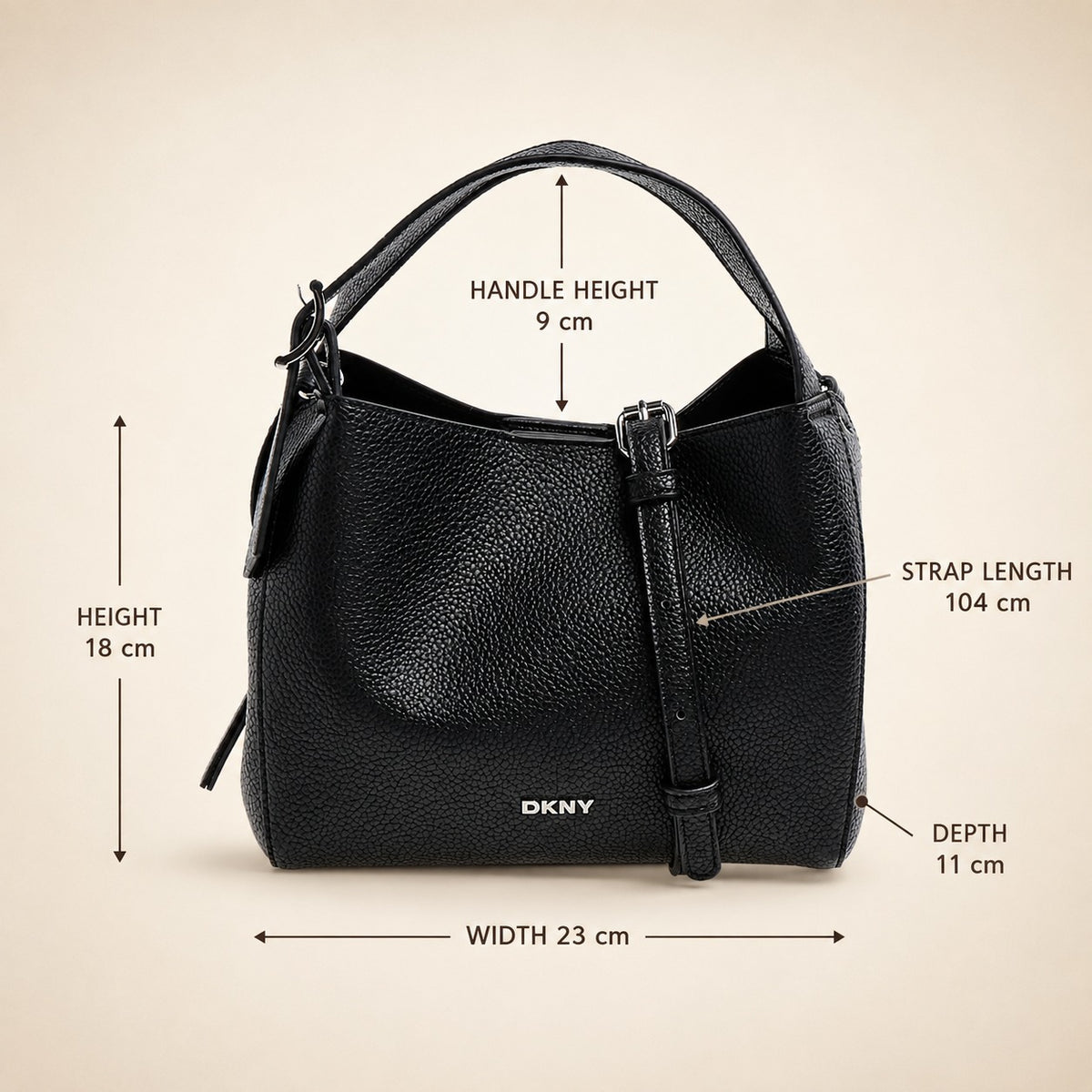 DKNY Black Crossbody Bag, Pebbled Faux Leather Hobo, Minimalist Everyday Purse