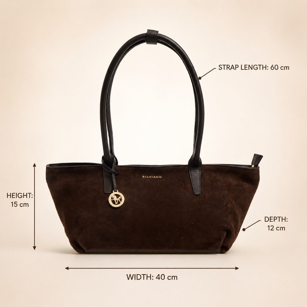 Silviano Brown Suede Shoulder Bag, Dark Brown Handbag, Everyday Tote