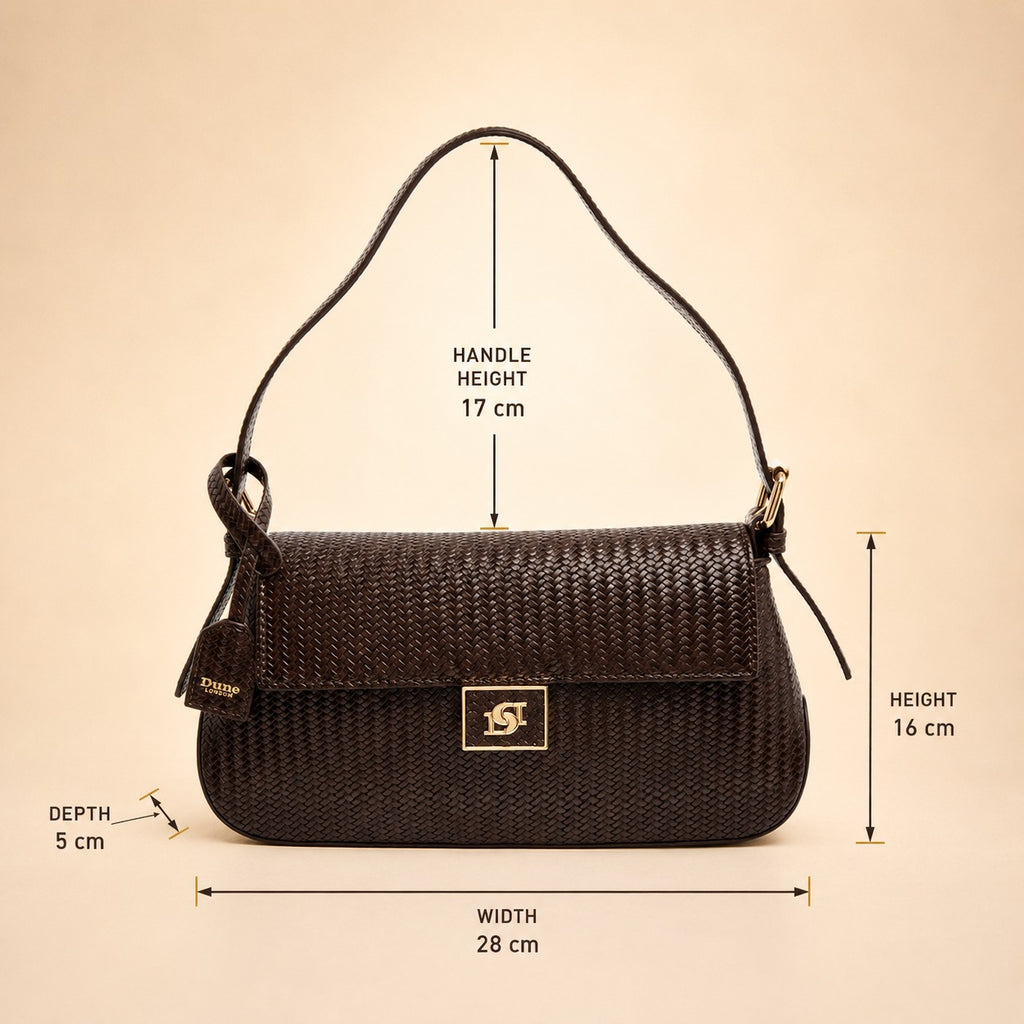 Dune Brown Weave Shoulder Bag, Dabin Style, Flap Top, Gold Hardware