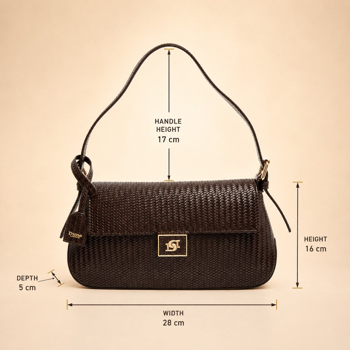 Dune Brown Weave Shoulder Bag, Dabin Style, Flap Top, Gold Hardware
