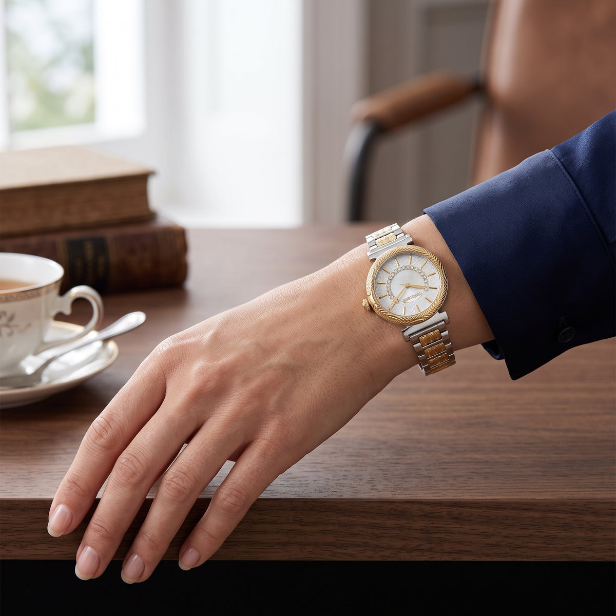Roberto Cavalli Two Tone Watch, Snake Eclira Crystal Dial