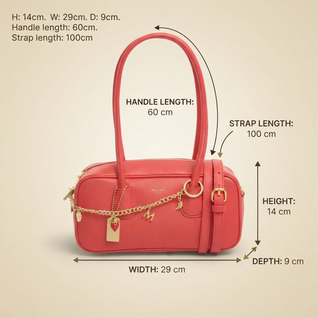 Moncrief Red Katie Bowling Bag, Gold Chain Charms, Shoulder Handbag, Gift For Her