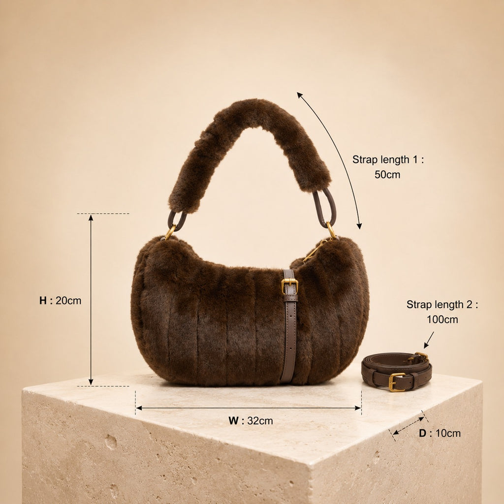 Bessie London Brown Faux Fur Shoulder Bag, Plush Winter Handbag, Soft Gift For Her