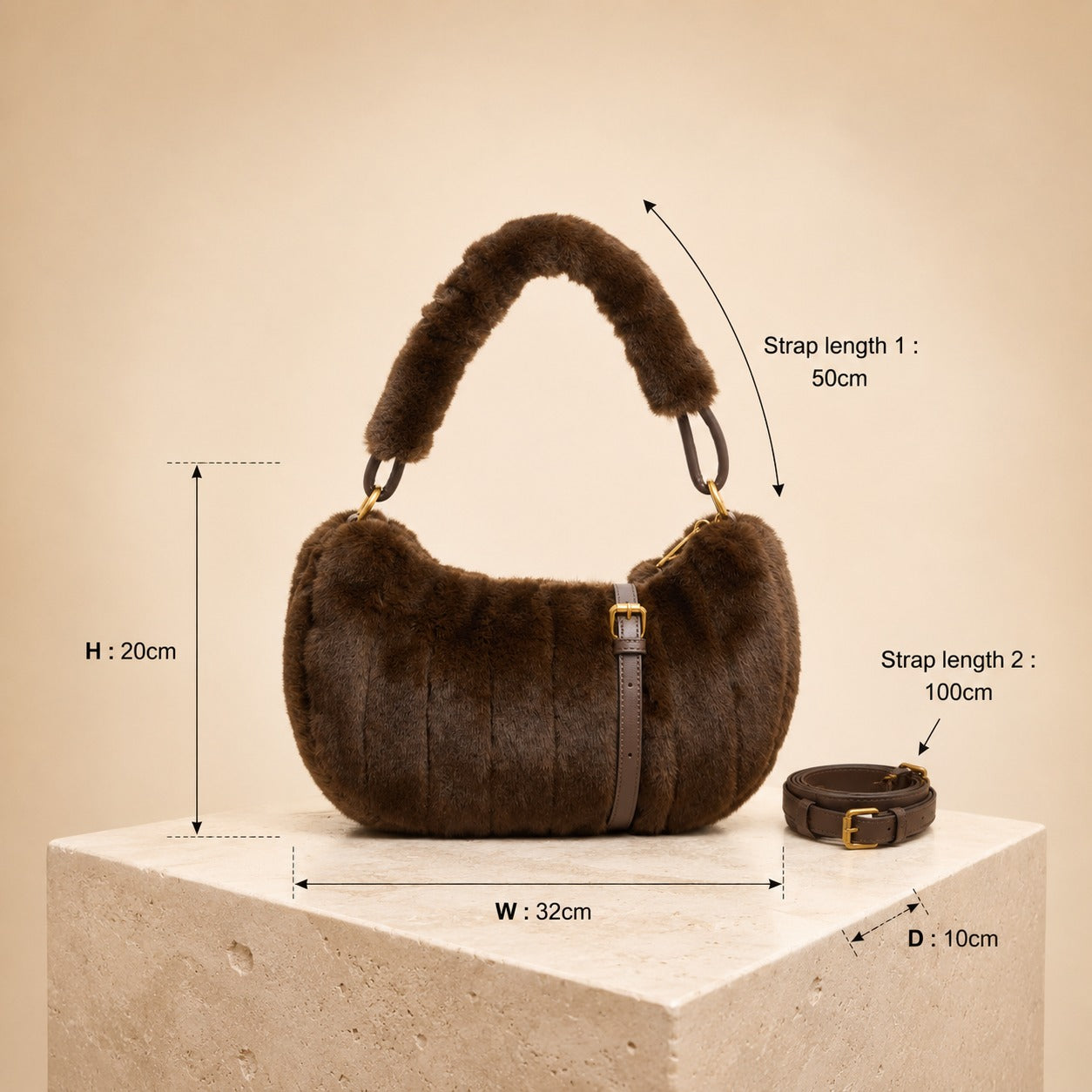 Bessie London Brown Faux Fur Shoulder Bag, Plush Winter Handbag, Soft Gift For Her