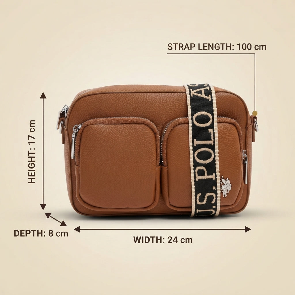 US Polo Assn Brown Crossbody Bag, Mansion Style, Zip Top, Everyday Purse