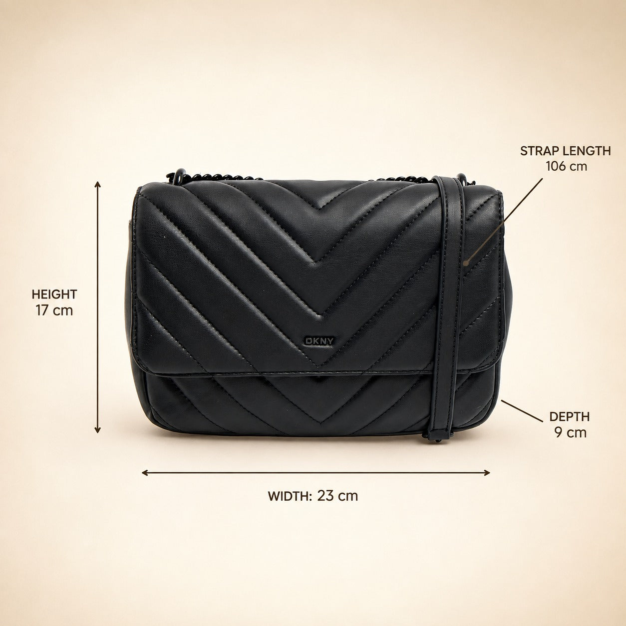 DKNY Black Veronica Chevron Crossbody Bag, Quilted Shoulder Bag, Everyday Purse