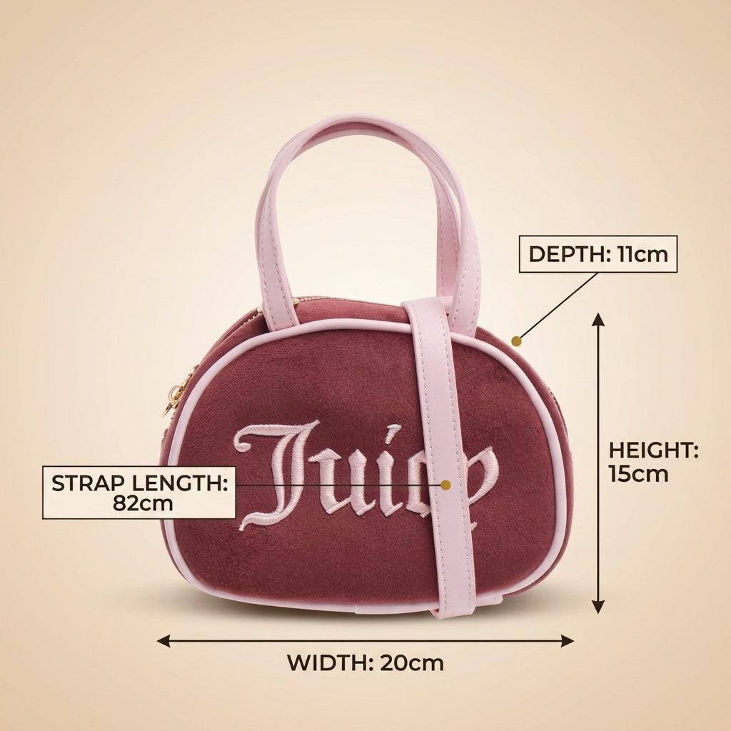 Juicy Couture Burgundy Grab Bag, Velvet Mini Crossbody, Top Handle