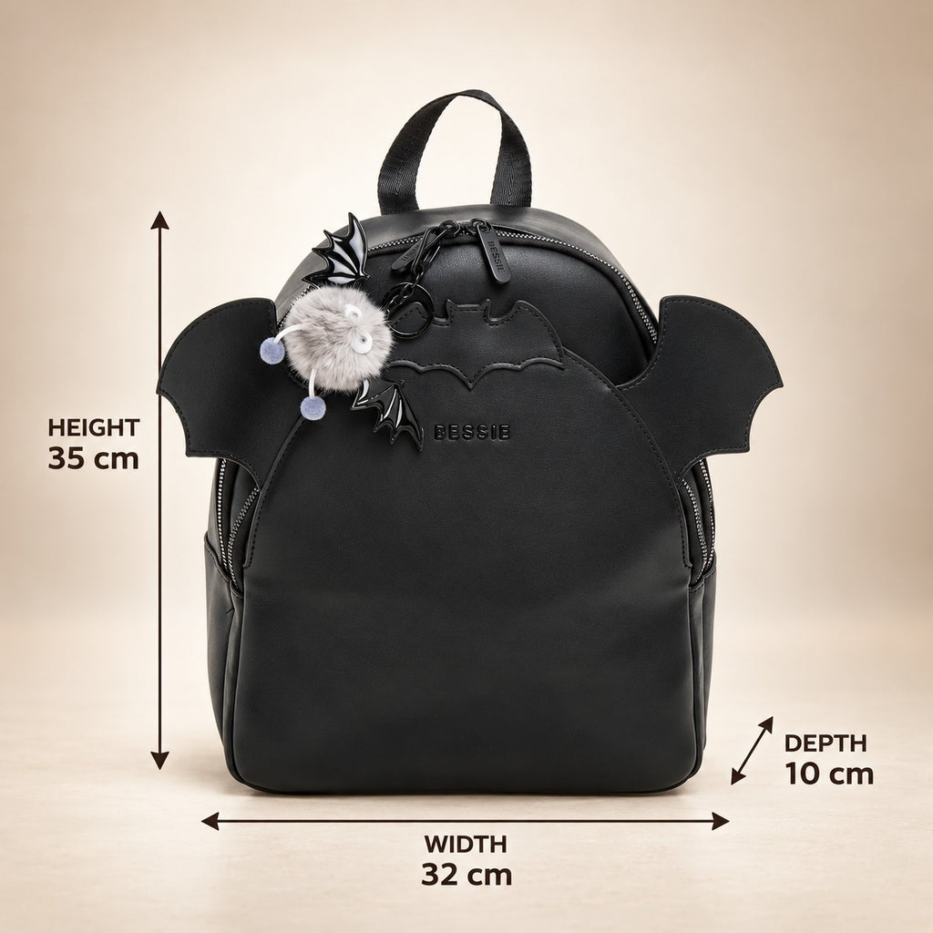 Bessie London Black Bat Backpack, Gothic Mini Bag, Halloween Backpack