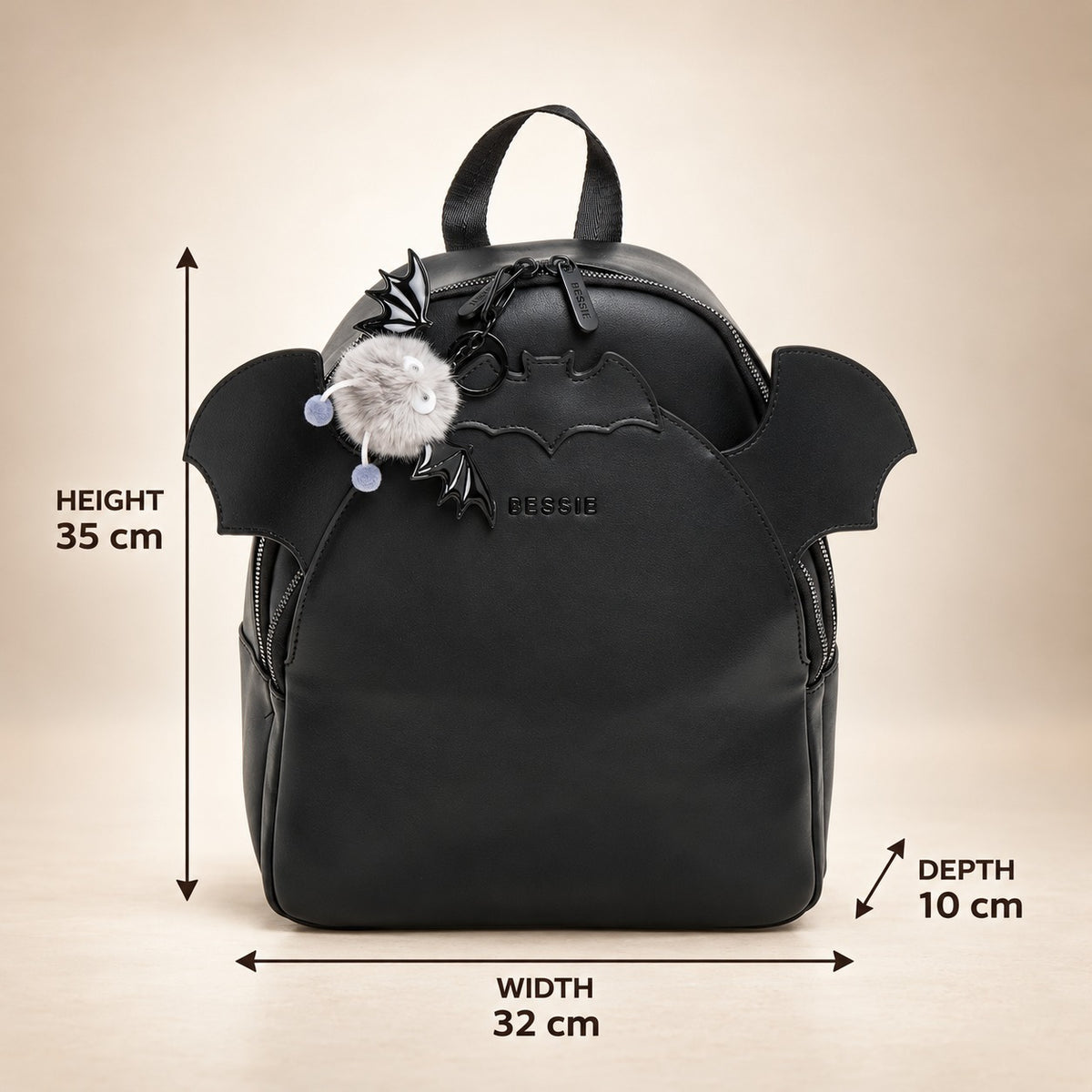 Bessie London Black Bat Backpack, Gothic Mini Bag, Halloween Backpack