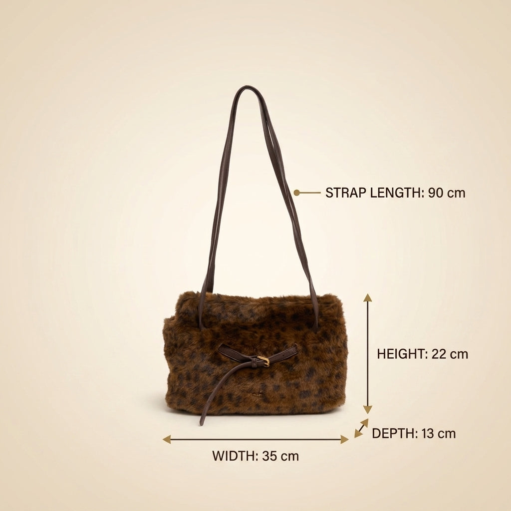 Bessie London Brown Faux Fur Shoulder Bag, Animal Print, Leopard, Everyday Bag