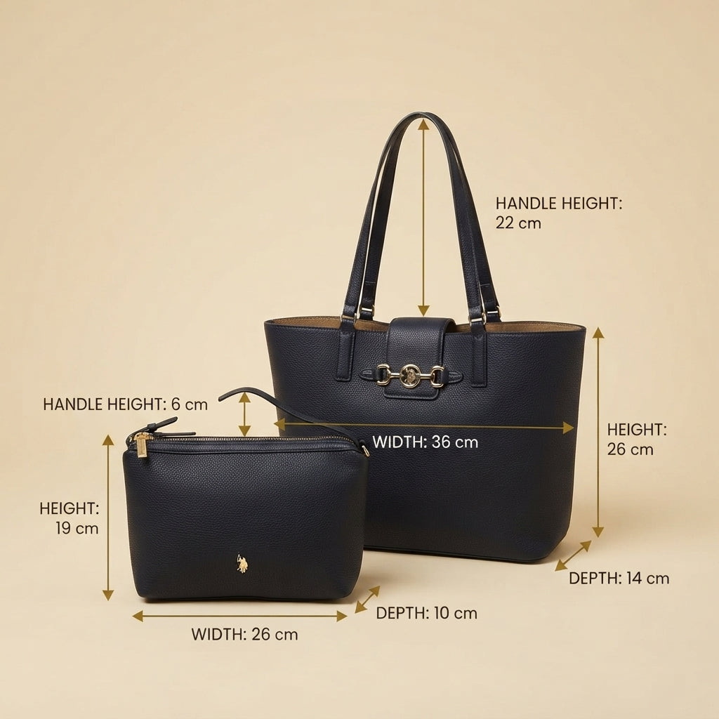 US Polo Assn Black Tote Bag, Y2K Vintage Inspired, Pebbled, Everyday Handbag