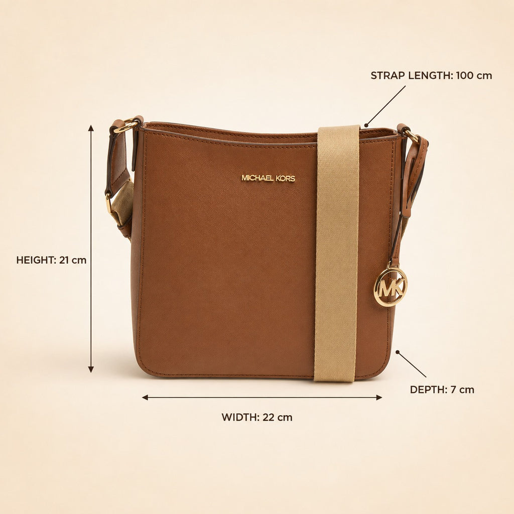 Michael Kors Brown Crossbody Bag, Logo Luggage Style, Gold Hardware, Everyday
