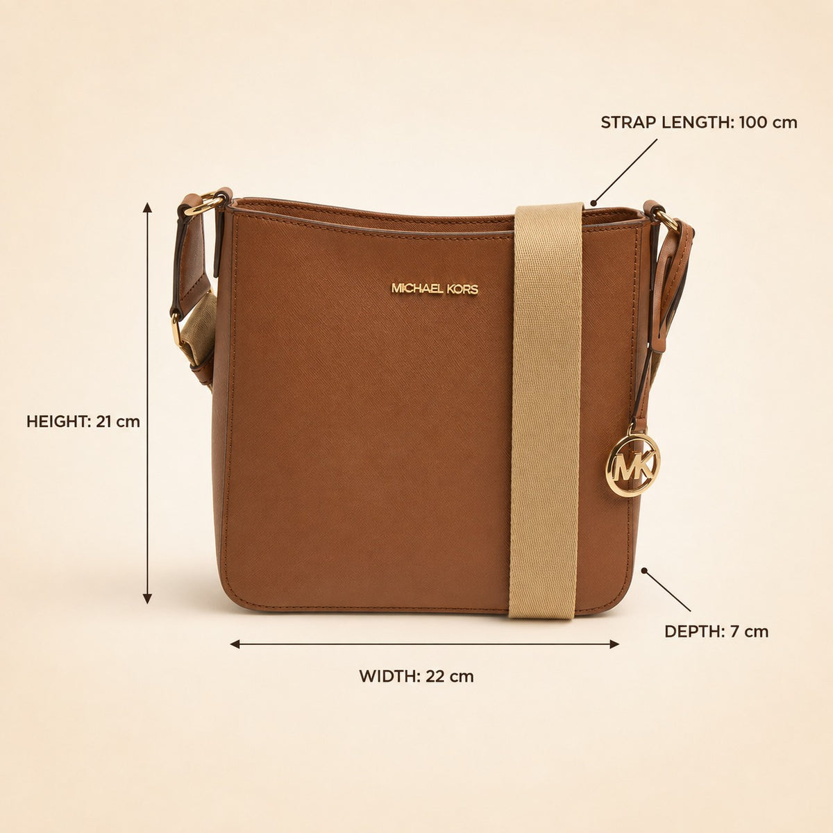 Michael Kors Brown Crossbody Bag, Logo Luggage Style, Gold Hardware, Everyday