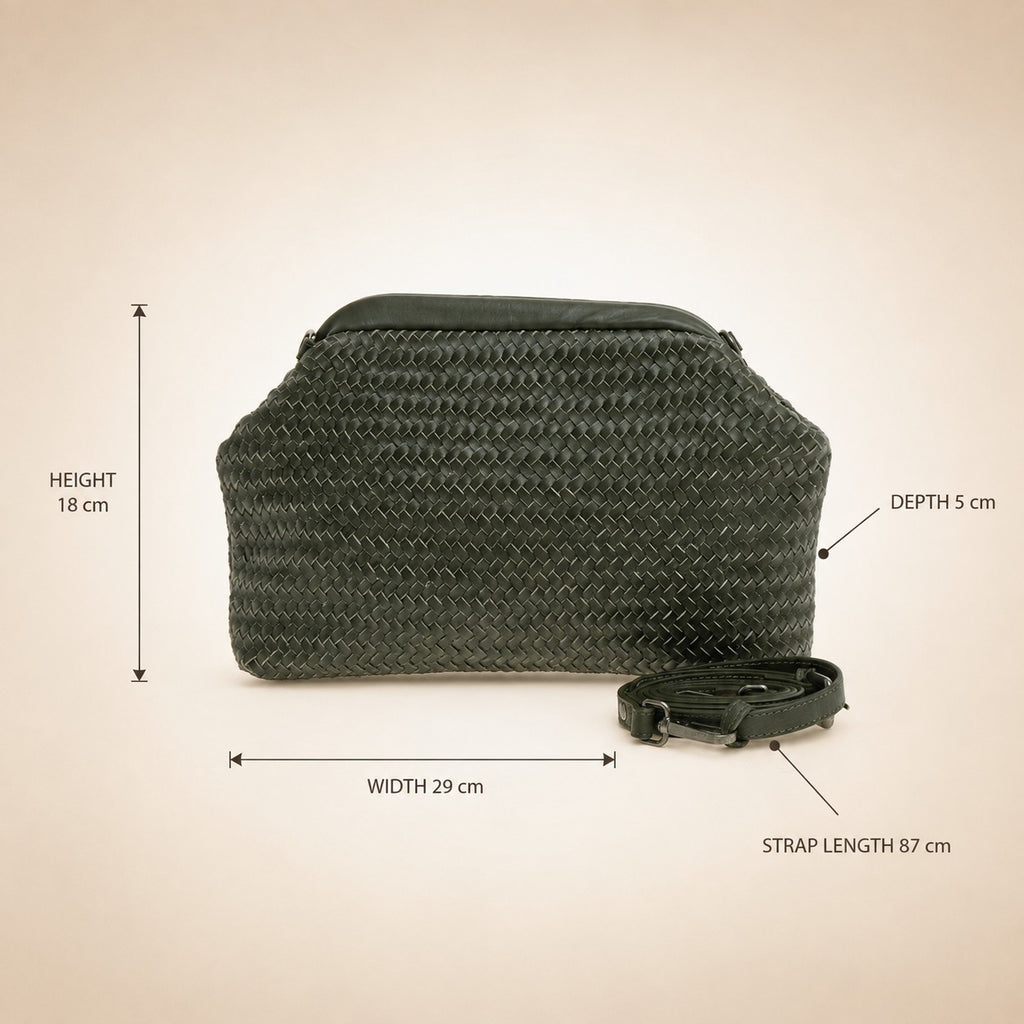 Rehard Dark Olive Green Woven Leather Bucket Bag, Crossbody, Everyday