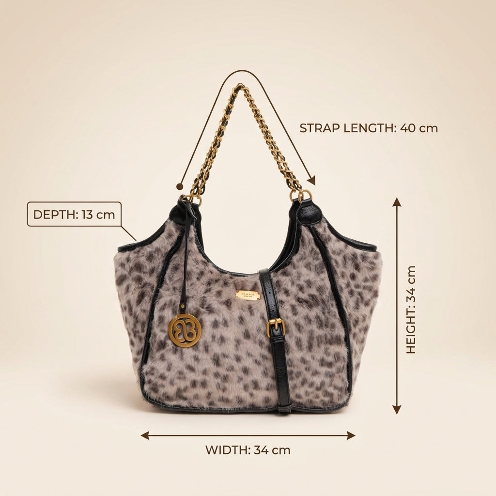 Bessie London Grey Shoulder Bag, Dalmatian Spot Faux Fur, Gold Hardware