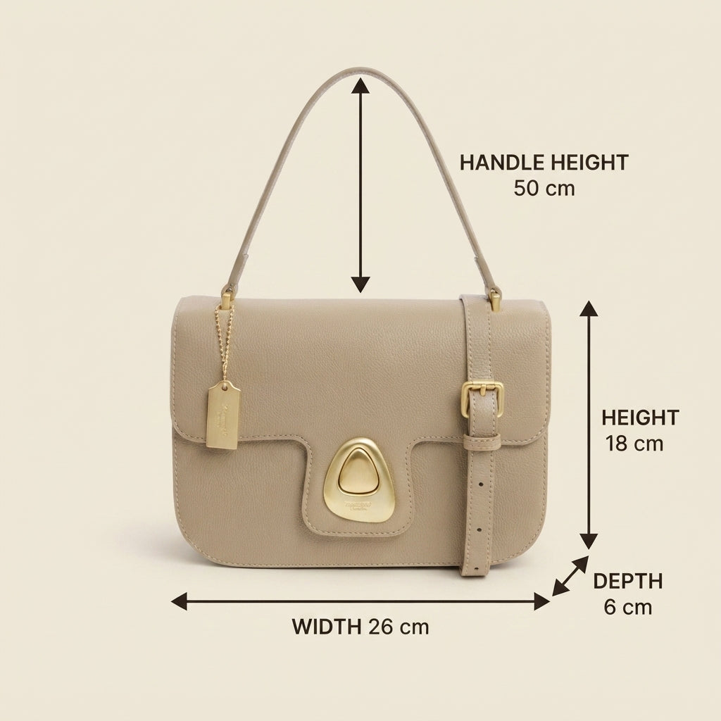 Moncrief Beige Pebble Crossbody Bag, Gold Hardware, Everyday Work Purse