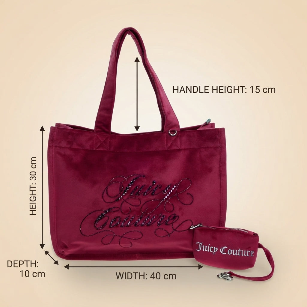 Juicy Couture Pink Tote Bag, Velvet Embroidered Script Logo, Everyday Shopper