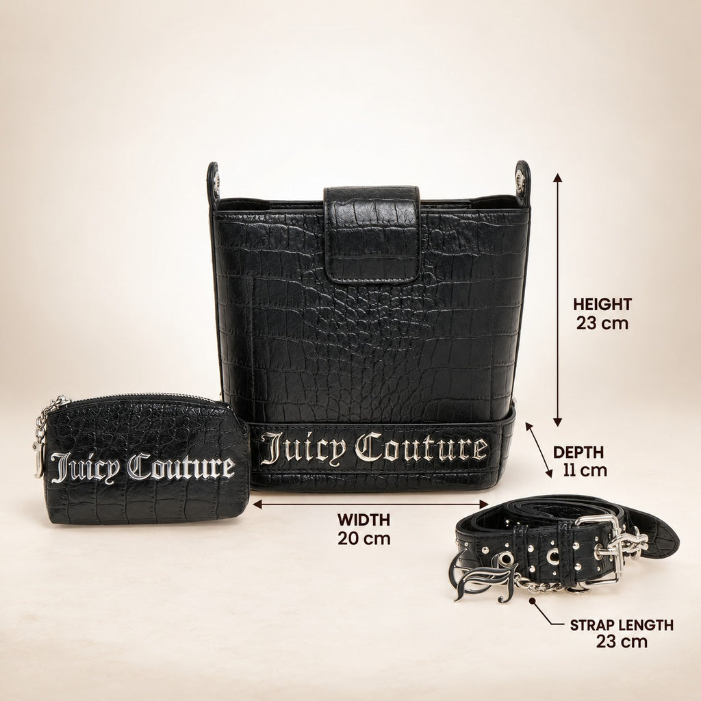Juicy Couture Black Jasmine Bucket Bag, Pouch, Everyday Shoulder Bag Gift