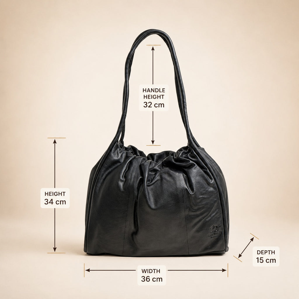 Leather Culture Black Shoulder Bag, Minimalist Everyday Hobo, Work Handbag
