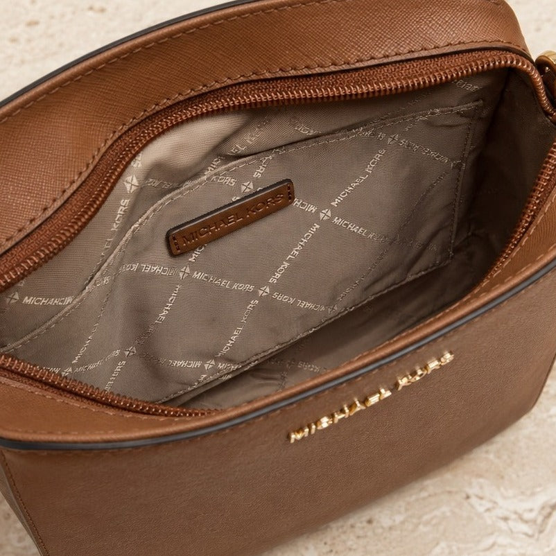 Michael Kors Brown Crossbody Bag, Logo Luggage Style, Gold Hardware, Everyday