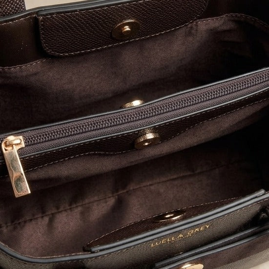 Luella Grey Chocolate Crossbody Bag, Pebbled Leather Look, Gold Hardware