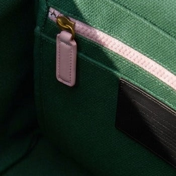 Kurt Geiger Green Tote Bag, Pink Logo, Canvas Handbag
