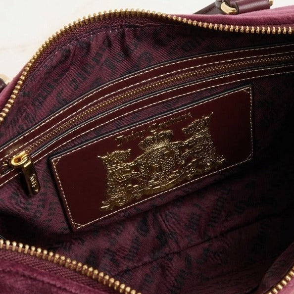 Juicy Couture Burgundy Hobo Bag, Velour Shoulder Bag, Gold Chain