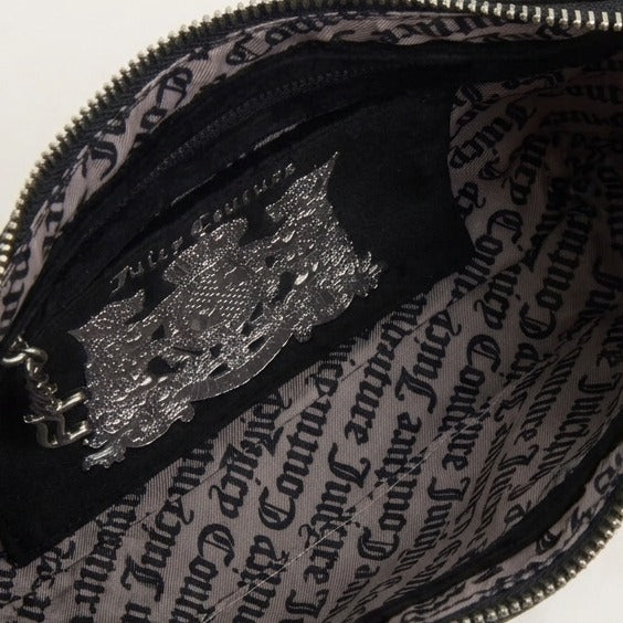 Juicy Couture Black Hobo Bag, Velour Crest Logo, Shoulder Bag, Y2K Aesthetic