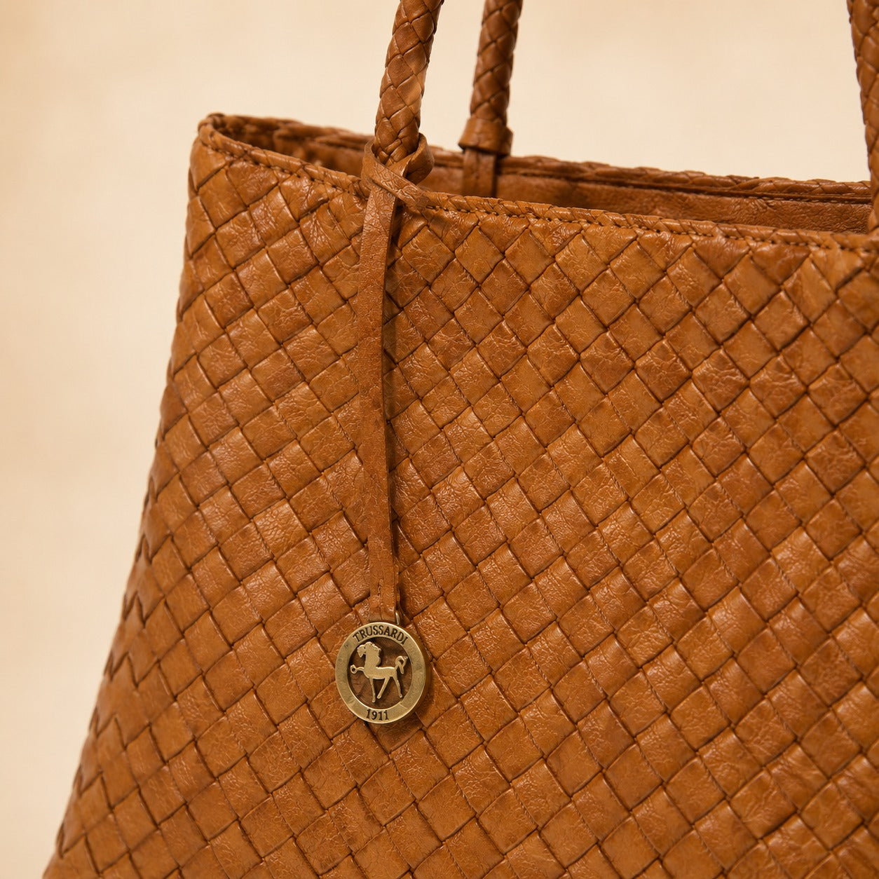 Silviano Brown Woven Shoulder Bag, Leather Intrecciato Tote, Everyday Handbag