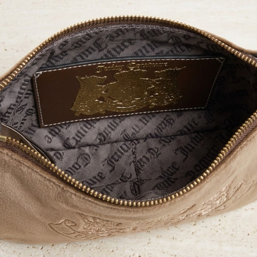 Juicy Couture Brown Bag, Velour Shoulder Bag, Gold Heart Charm