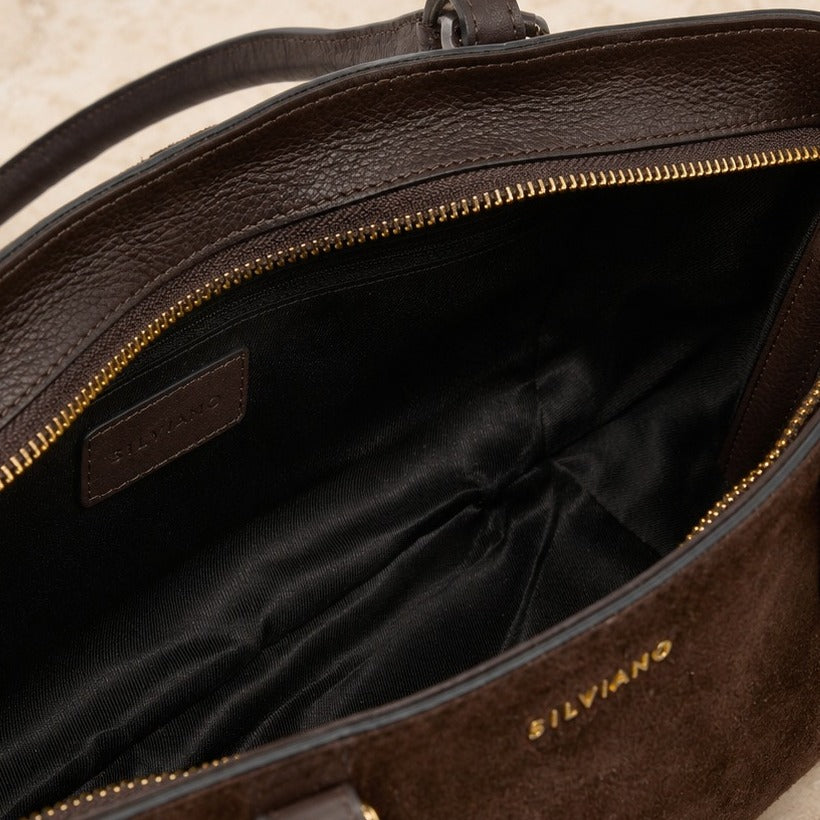 Silviano Brown Suede Shoulder Bag, Dark Brown Handbag, Everyday Tote