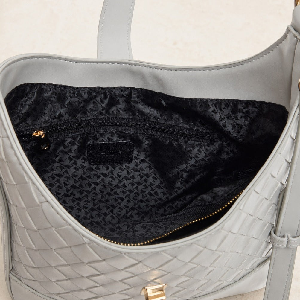 Dune London Grey Shoulder Bag, Woven Quilted Design, Gold Hardware, Everyday
