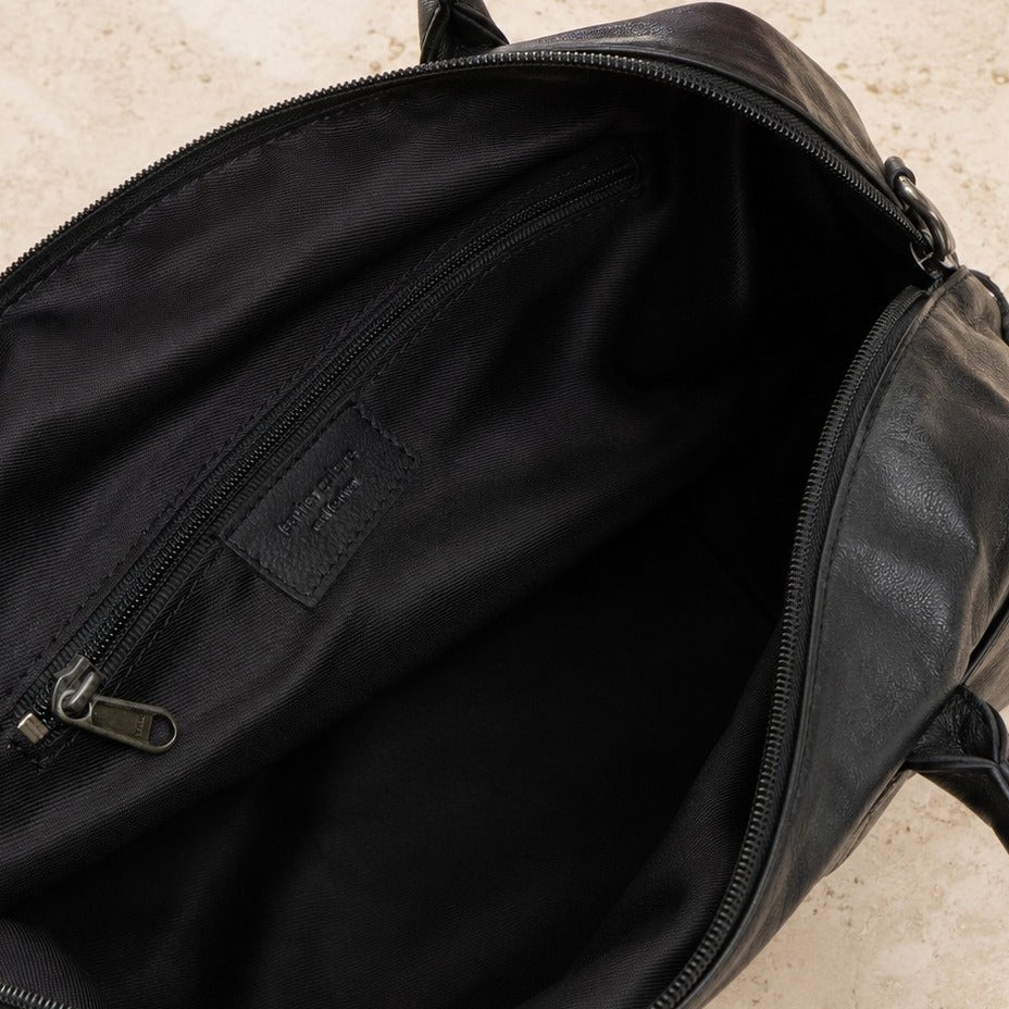 Leather Culture Black Duffle Bag, Leather Tote, Travel Weekender, Everyday
