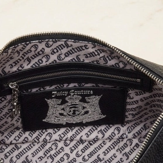 Juicy Couture Black Hobo Bag, Pebbled Leather Look, Silver Heart Charm