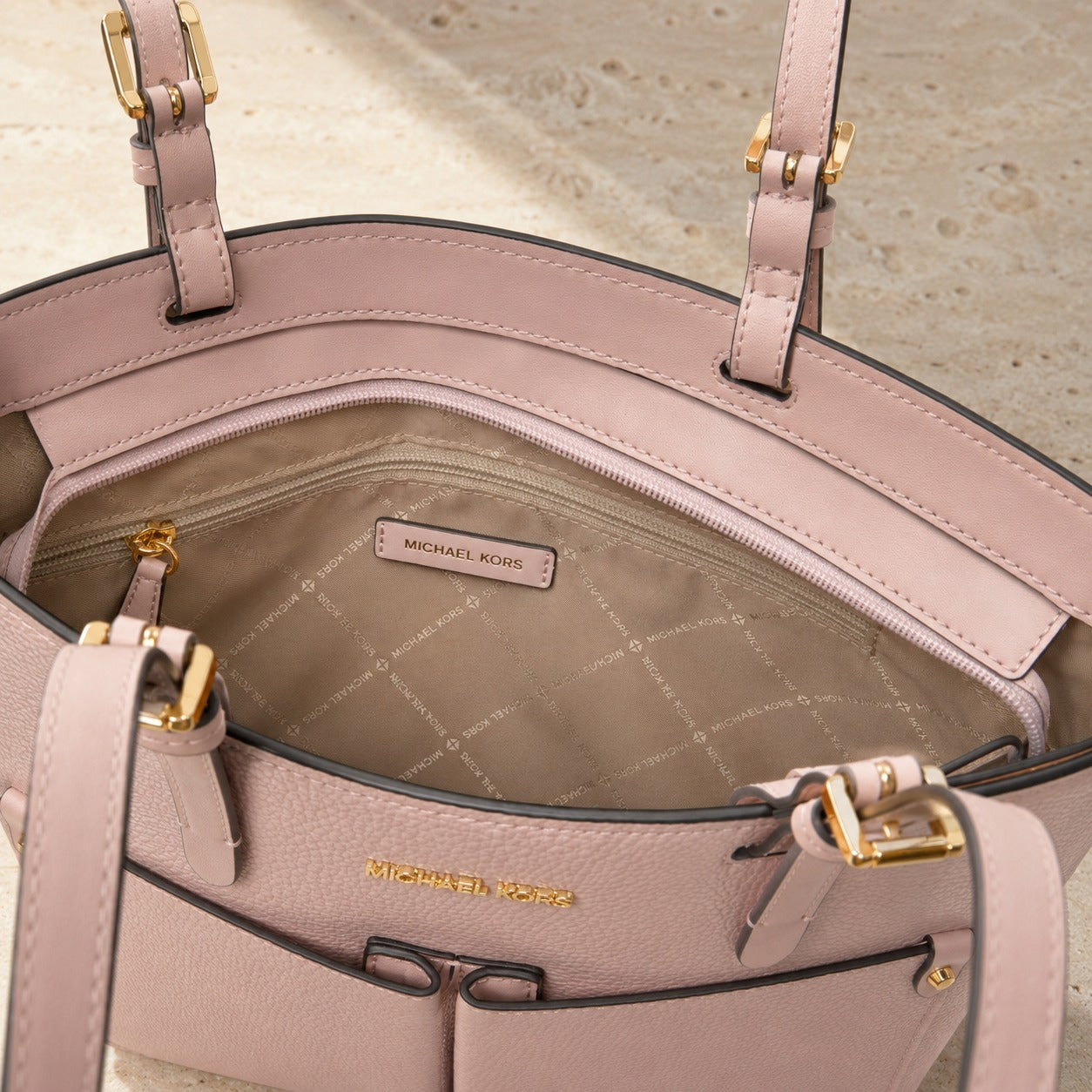 Michael Kors Powder Blush Jet Set Tote, Pink Pebbled Leather Shoulder Bag
