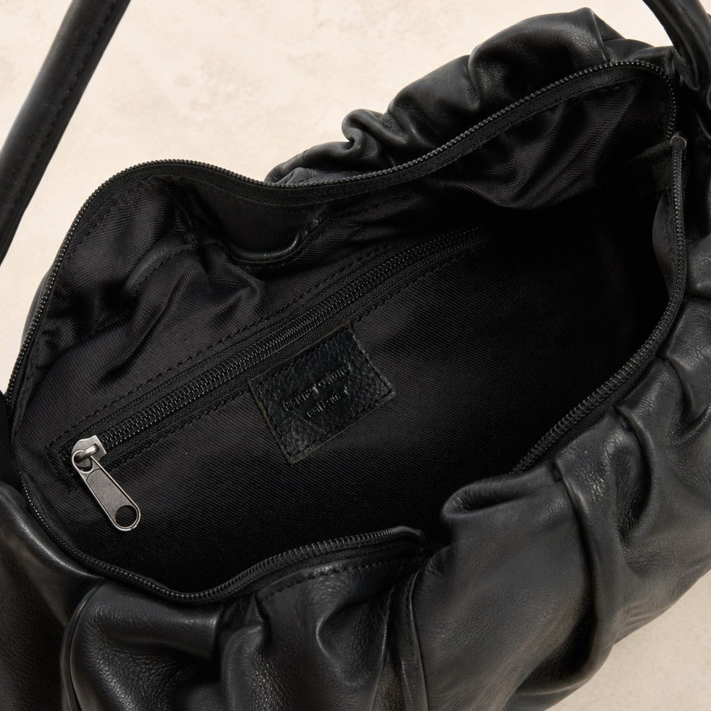 Leather Culture Black Shoulder Bag, Minimalist Everyday Hobo, Work Handbag