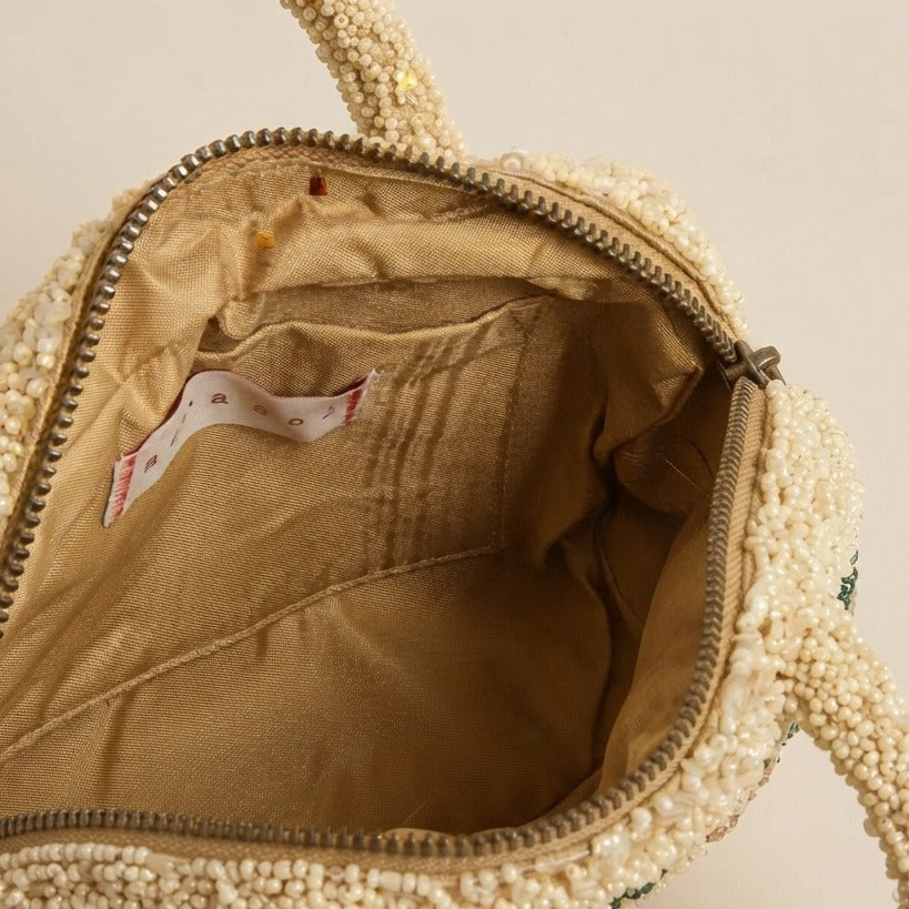 Mirasol Beige Beaded Bag, Avocado Motif Handbag, Cute Novelty Purse Gift