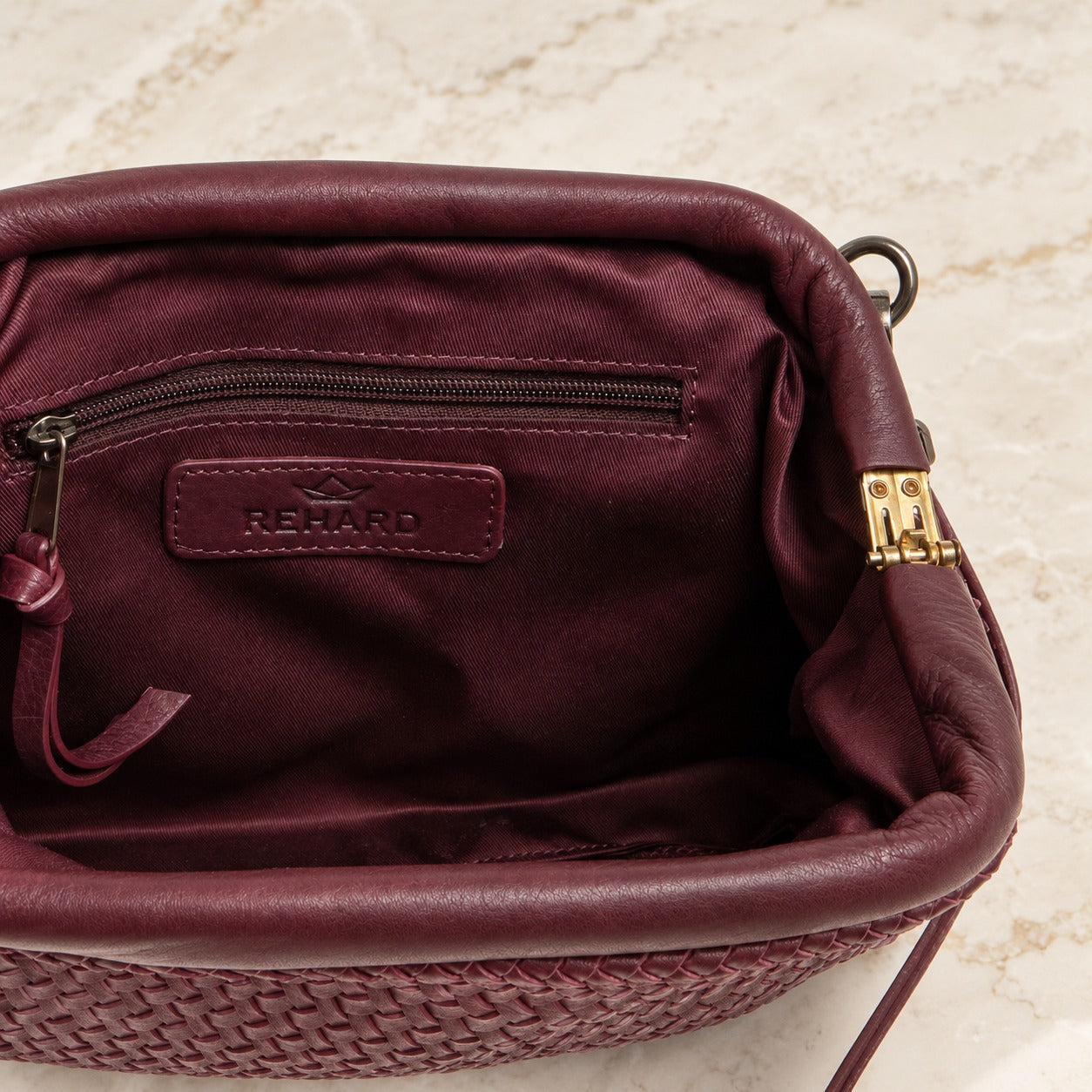 Rehard Burgundy Leather Crossbody Bag, Woven Clutch, Everyday Purse, Gift for Her
