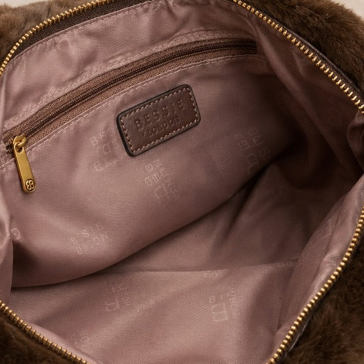 Bessie London Brown Faux Fur Shoulder Bag, Plush Winter Handbag, Soft Gift For Her