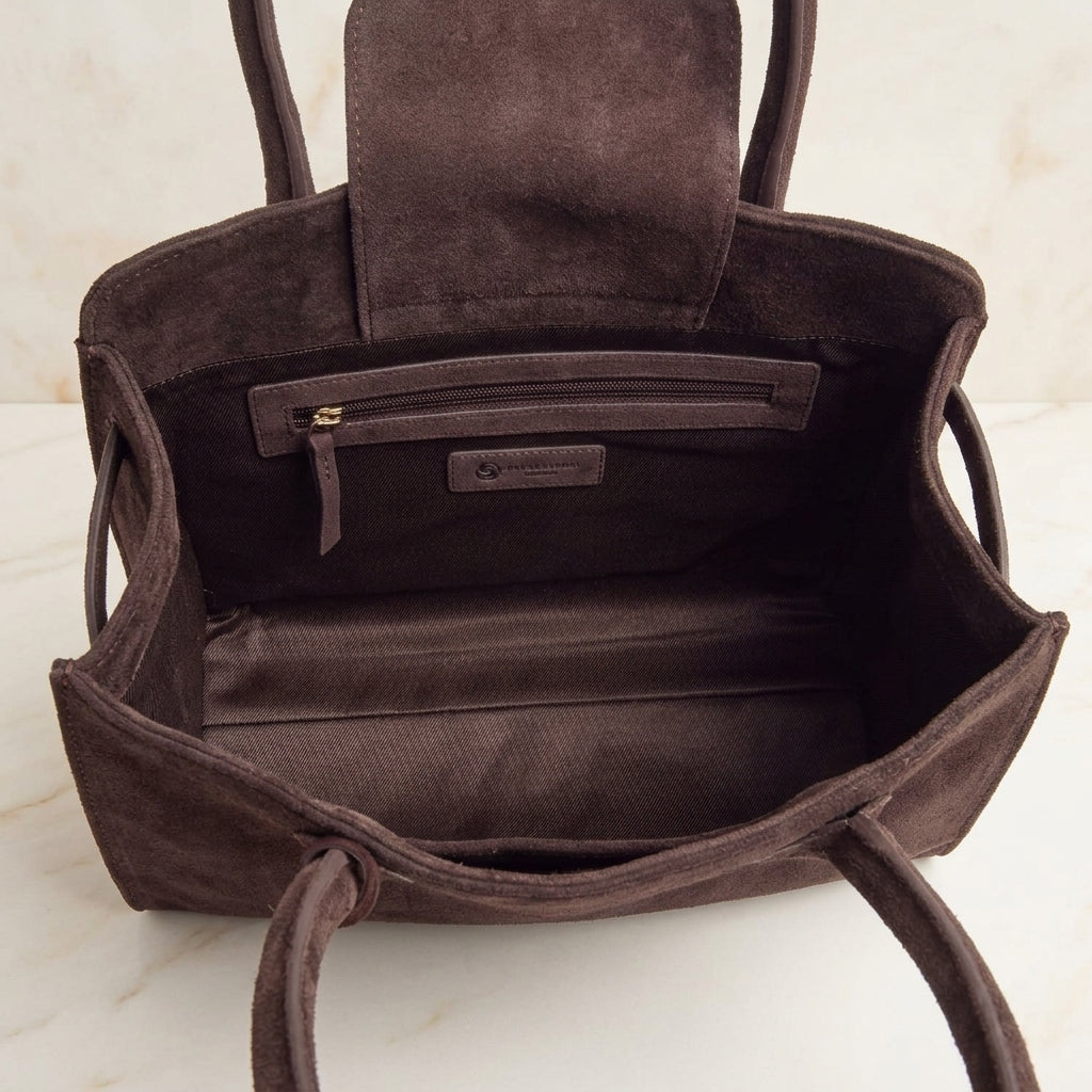 Silver Street London Brown Suede Bag, Grab Bag, Top Handle Purse, Gift for Her