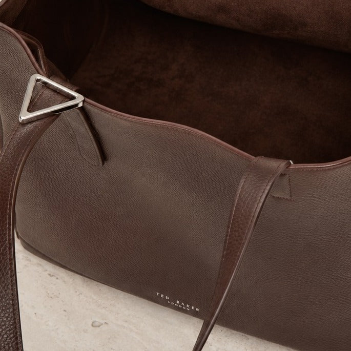 Ted Baker Brown Olivia Tote Bag, Pebbled Leather Shoulder Bag, Everyday Work Bag