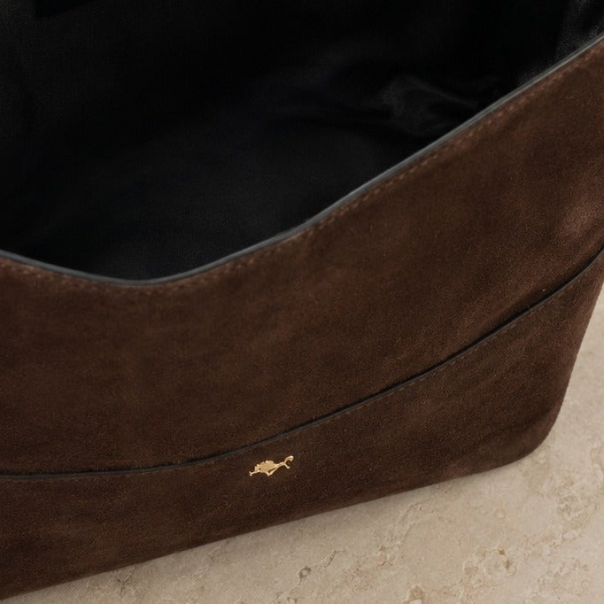 Silviano Brown Suede Shoulder Bag, Equestrian Hobo, Gold Hardware, Everyday Gift