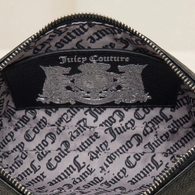 Juicy Couture Black Shoulder Bag, Pebbled Monogram Purse, Silver Heart Charm