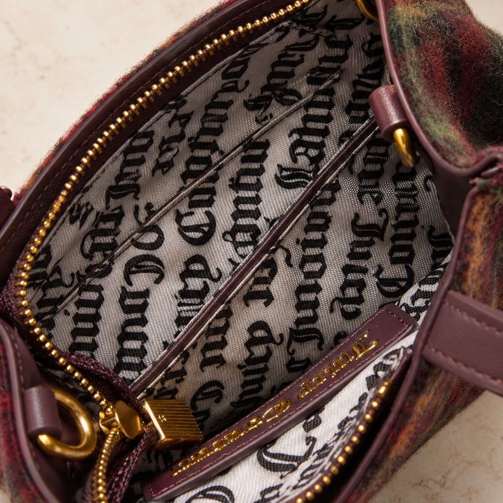 Juicy Couture Tartan Mini Tote Bag, Winetasting Plaid, Gold Hardware
