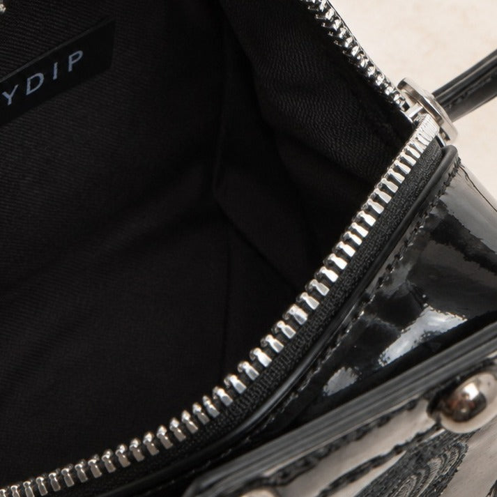 Skinnydip Black Coffin Crossbody Bag, Goth Rose Embroidered, Spooky Aesthetic