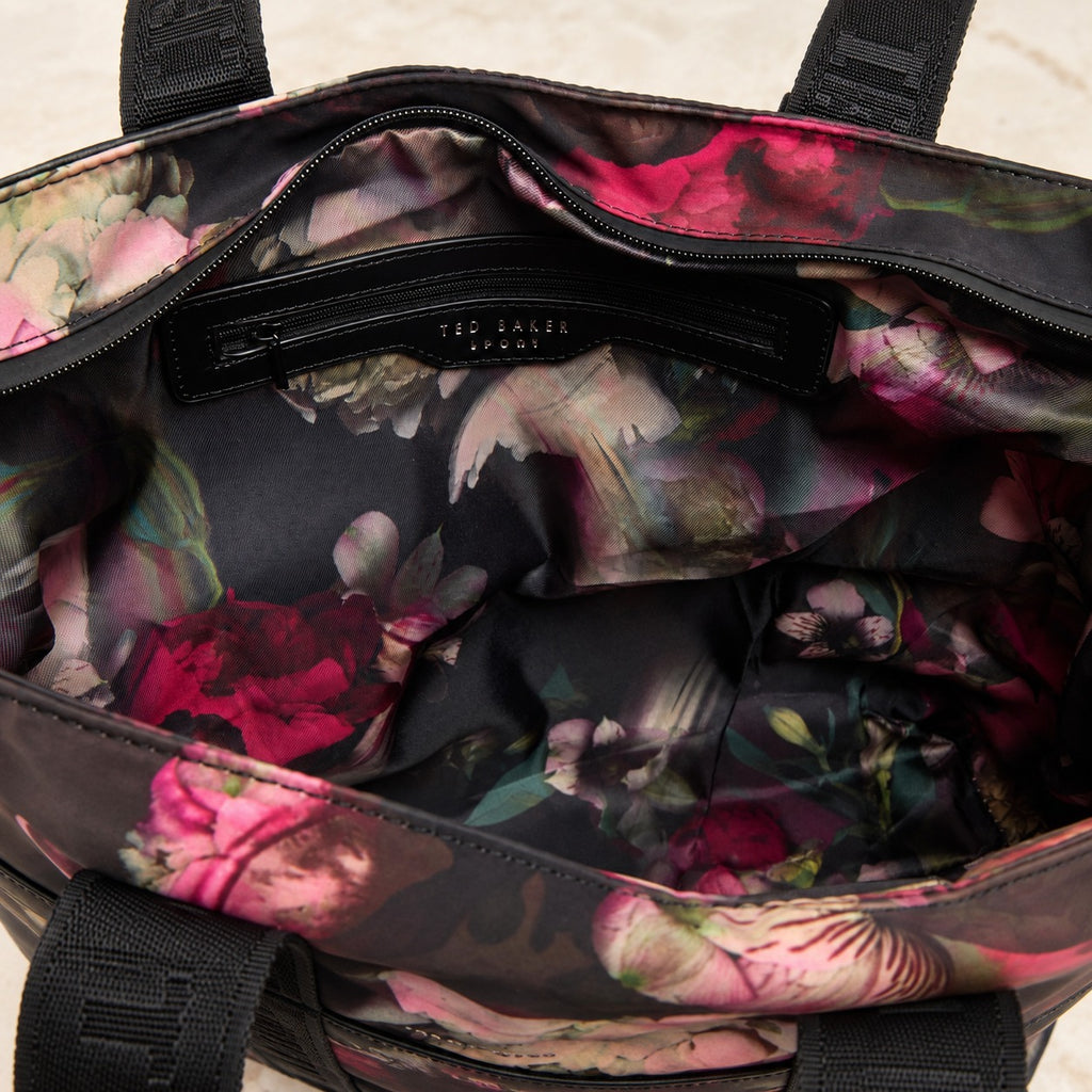 Ted Baker Sport Floral Tote Bag, Black Pink Flower Print, Large Shoulder Bag