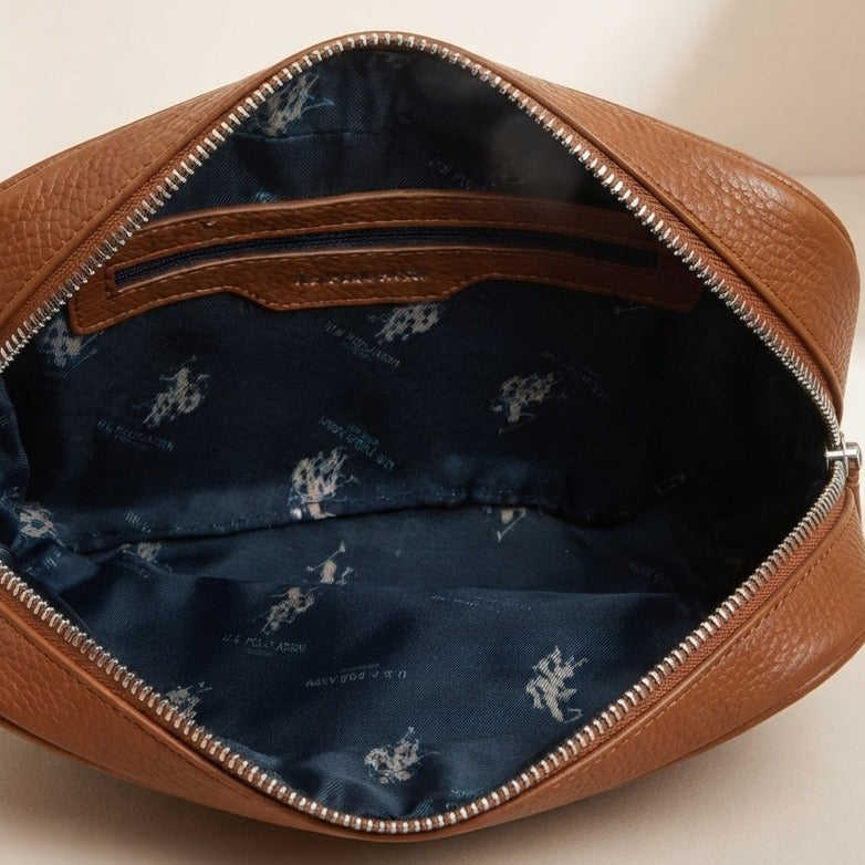 US Polo Assn Brown Crossbody Bag, Mansion Style, Zip Top, Everyday Purse