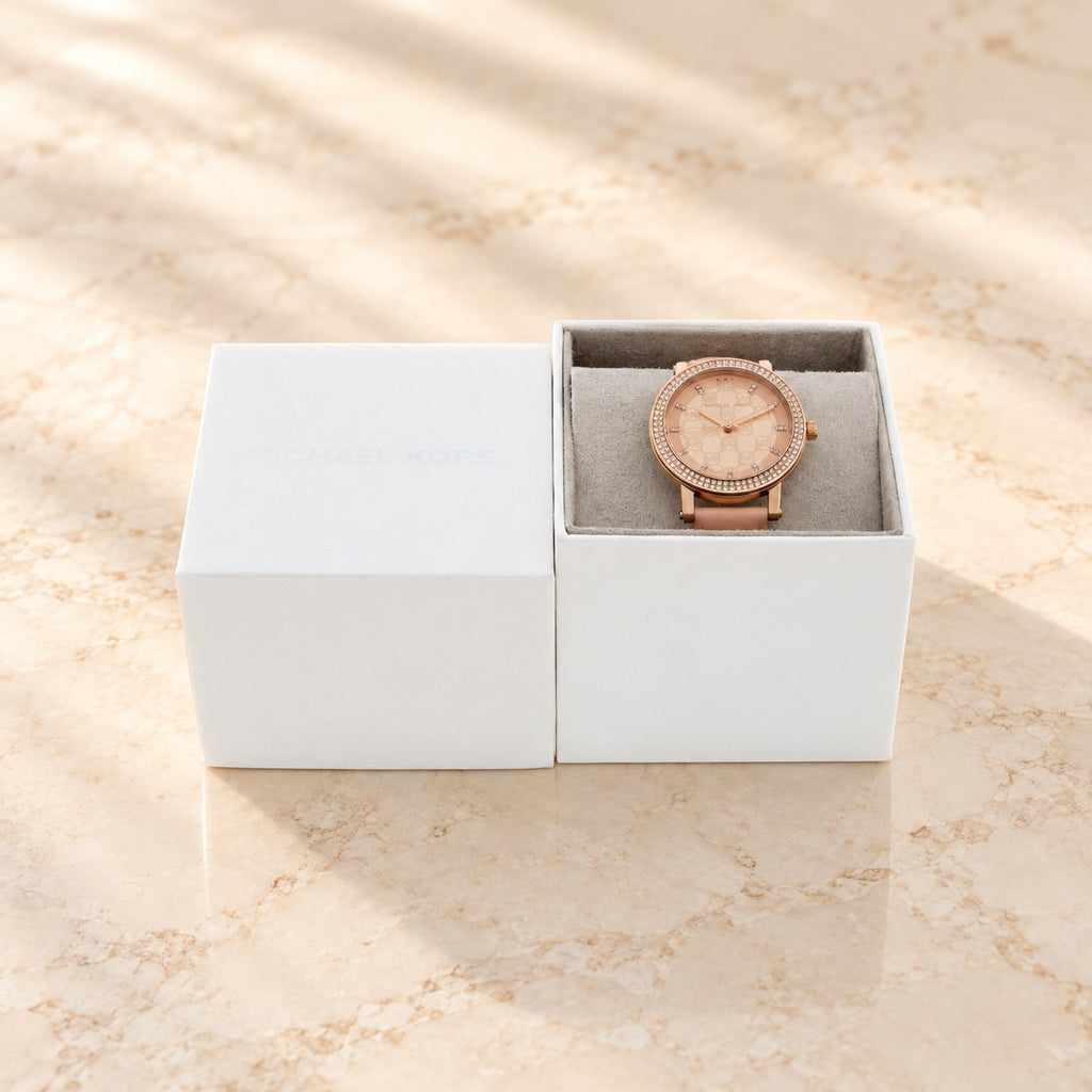 Michael Kors Rose Gold Crystal Watch, Blush Leather Strap