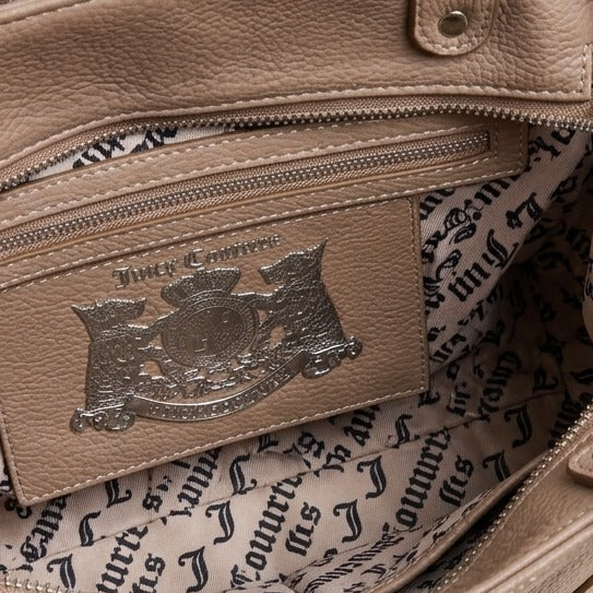 Juicy Couture Taupe Satchel Bag, Pebbled Leather Tote, Everyday Work Purse